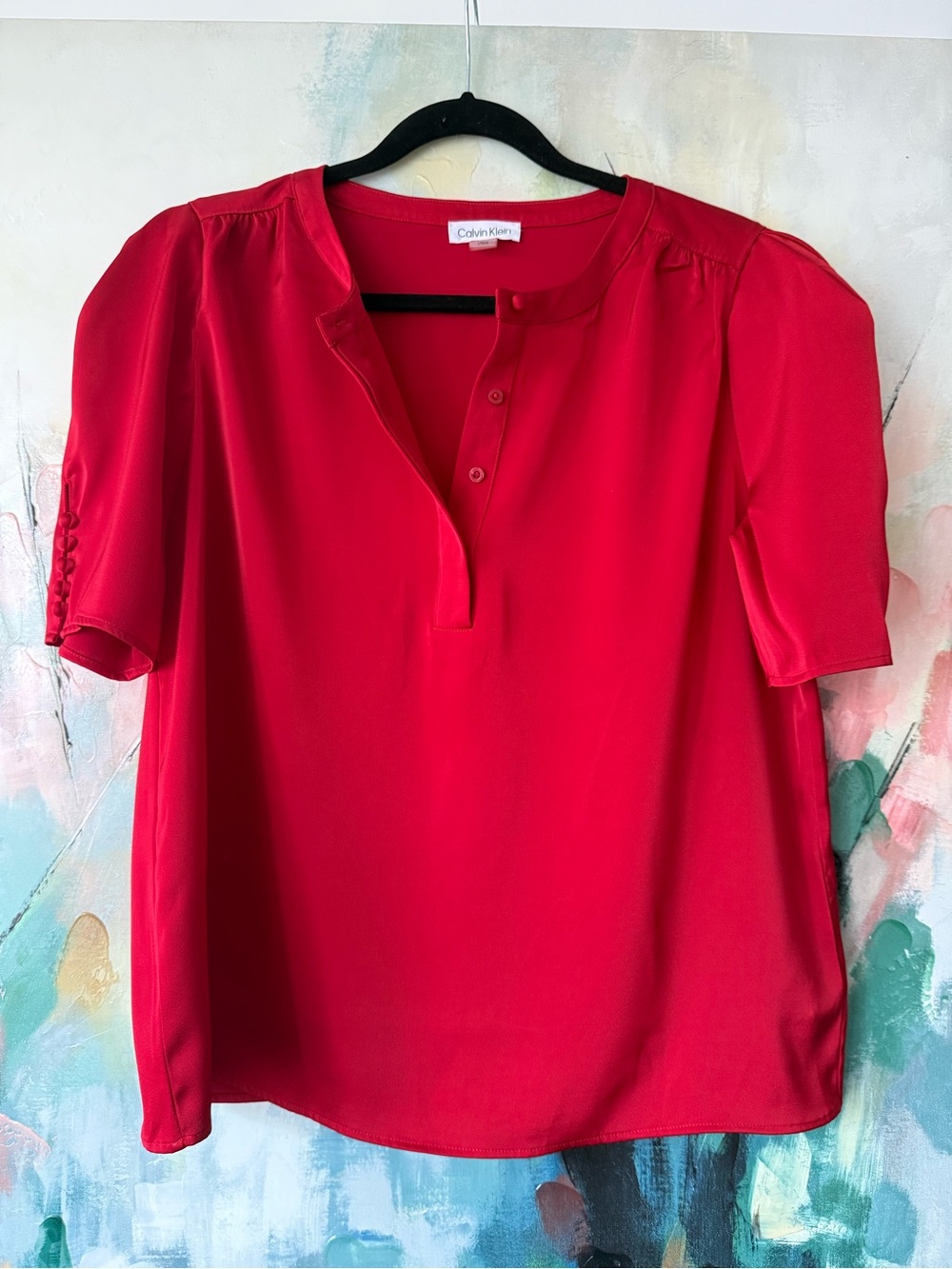 💄NWOT Calvin Klein Women's Red Short Sleeve Blouse